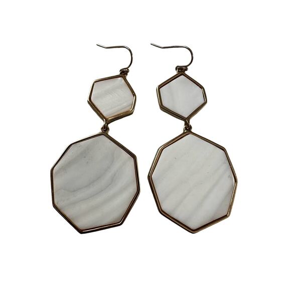 White Stone Hexagon Earrings - Picture 1 of 6